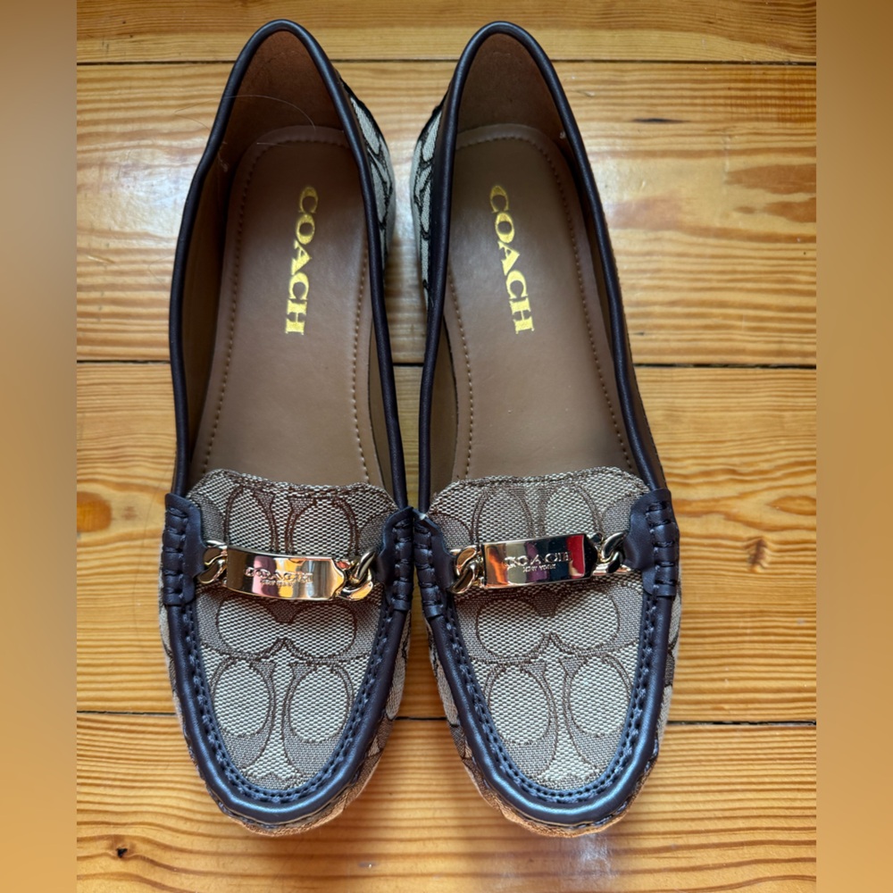Coach Signature Canvas and Brown Leather Loafers